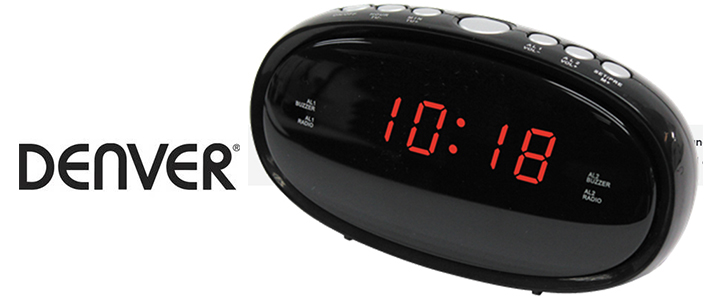 Радио с часовник с двойна функция за аларма с 10 предварително зададени станции DENVER CR-420, Черен